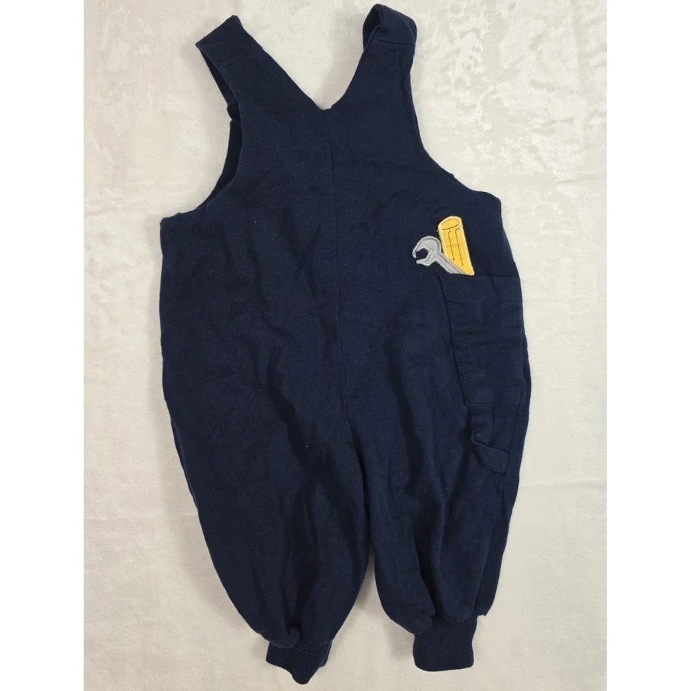 Y2K Baby Boy Navy Truck Puppy Overalls Romper 6-9M Cute Outfit